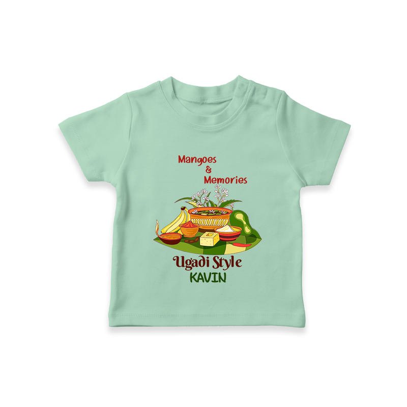  Mangoes & Memories - Happy Ugadi Themed Customized T-Shirt For Kids With Name - MINT GREEN - 0-5 Months Old (Chest 17")