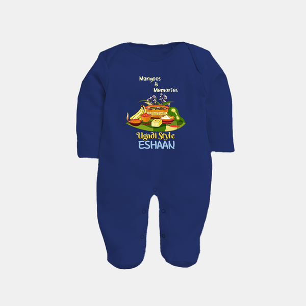 Mangoes & Memories Ugadi Baby Fullbody Suit – Personalized - NAVY BLUE - New Born (Chest 7.5")