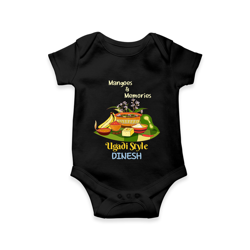  Mangoes & Memories - Happy Ugadi Themed Customized Romper For Babies With Name - BLACK - 0 - 3 Months Old (Chest 16")