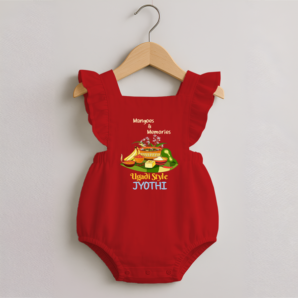 Mangoes & Memories Ugadi   RomperFrock – Personalized - RED - 0 - 3 Months Old (Chest 19")