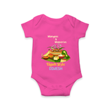  Mangoes & Memories - Happy Ugadi Themed Customized Romper For Babies With Name - HOT PINK - 0 - 3 Months Old (Chest 16")