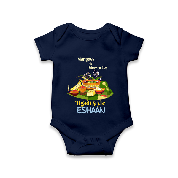 Mangoes & Memories Ugadi Baby Romper – Personalized - NAVY BLUE - New Born (Chest 14")