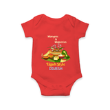  Mangoes & Memories - Happy Ugadi Themed Customized Romper For Babies With Name - RED - 0 - 3 Months Old (Chest 16")