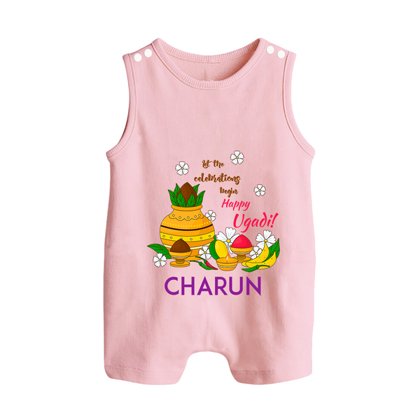 Let the Celebrations Begin – Happy Ugadi Baby Romper Suit - BABY PINK - 0 - 5 Months Old (Chest 18")