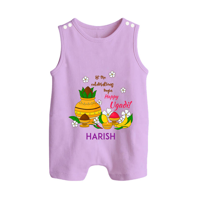  Let The Celebrations Begin - Happy Ugadi Themed Customized Romper Suit For Babies With Name - LILAC - 0 - 5 Months Old (Chest 18")