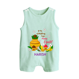  Let The Celebrations Begin - Happy Ugadi Themed Customized Romper Suit For Babies With Name - MINT GREEN - 0 - 5 Months Old (Chest 18")