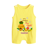  Let The Celebrations Begin - Happy Ugadi Themed Customized Romper Suit For Babies With Name - PASTEL YELLOW - 0 - 5 Months Old (Chest 18")