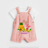  Let The Celebrations Begin - Happy Ugadi Themed Customized Dungaree Set For Kids With Name - PEACH - 0 - 5 Months Old (Chest 18")