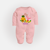  Let The Celebrations Begin - Happy Ugadi Themed Customized Sleep Suit For Babies With Name - BABY PINK - New Born (Chest 7.5")