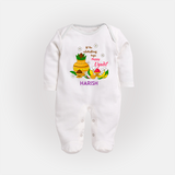  Let The Celebrations Begin - Happy Ugadi Themed Customized Sleep Suit For Babies With Name - WHITE - New Born (Chest 7.5")