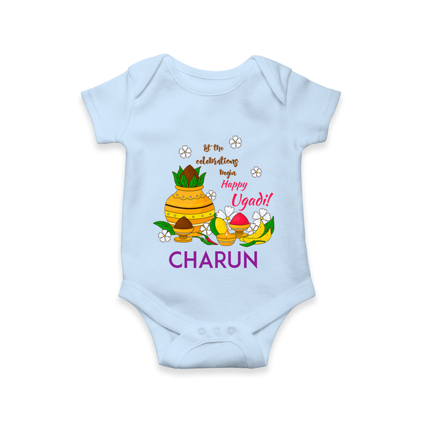 Let the Celebrations Begin – Happy Ugadi Baby Romper - BABY BLUE - New Born (Chest 14")