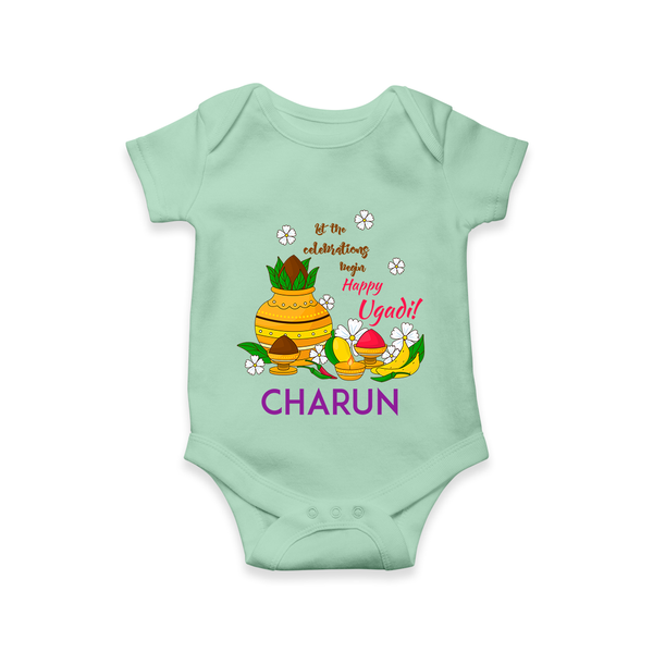 Let the Celebrations Begin – Happy Ugadi Baby Romper - MINT GREEN - New Born (Chest 14")
