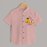  Let The Celebrations Begin - Happy Ugadi Themed Customized Shirt For Kids With Name - PEACH - 0 - 6 Months Old (Chest 23")