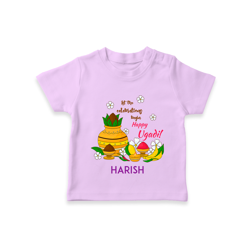  Let The Celebrations Begin - Happy Ugadi Themed Customized T-Shirt For Kids With Name - LILAC - 0-5 Months Old (Chest 17")