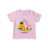  Let The Celebrations Begin - Happy Ugadi Themed Customized T-Shirt For Kids With Name - PINK - 0-5 Months Old (Chest 17")