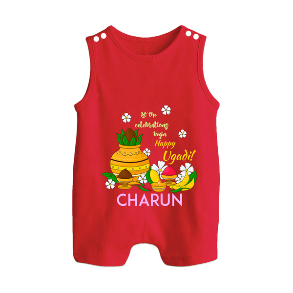 Let the Celebrations Begin – Happy Ugadi Baby Romper Suit - RED - 0 - 5 Months Old (Chest 18")