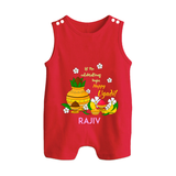  Let The Celebrations Begin - Happy Ugadi Themed Customized Romper Suit For Babies With Name - RED - 0 - 5 Months Old (Chest 18")