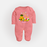  Let The Celebrations Begin - Happy Ugadi Themed Customized Sleep Suit For Babies With Name - PEACH - New Born (Chest 7.5")