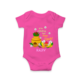  Let The Celebrations Begin - Happy Ugadi Themed Customized Romper For Babies With Name - HOT PINK - 0 - 3 Months Old (Chest 16")