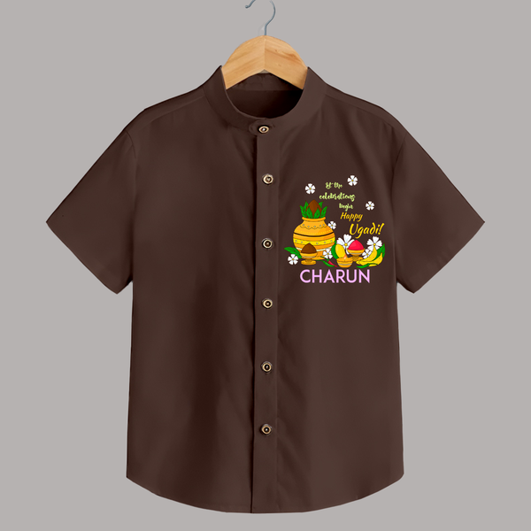 Let the Celebrations Begin – Happy Ugadi   Shirt - CHOCOLATE BROWN - 0 - 6 Months Old (Chest 23")