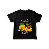  Let The Celebrations Begin - Happy Ugadi Themed Customized T-Shirt For Kids With Name - BLACK - 0-5 Months Old (Chest 17")