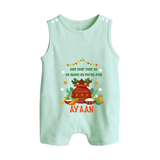 As Sweet as Puran Poli – Personalized Ugadi Baby Romper Suit - MINT GREEN - 0 - 5 Months Old (Chest 18")
