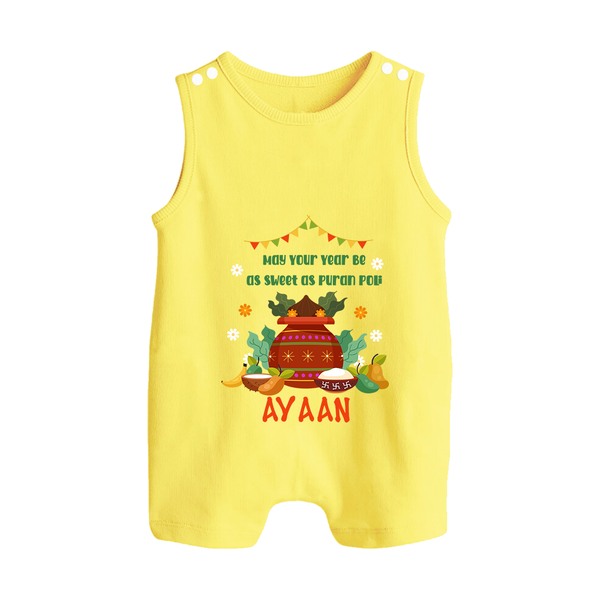 As Sweet as Puran Poli – Personalized Ugadi Baby Romper Suit - PASTEL YELLOW - 0 - 5 Months Old (Chest 18")