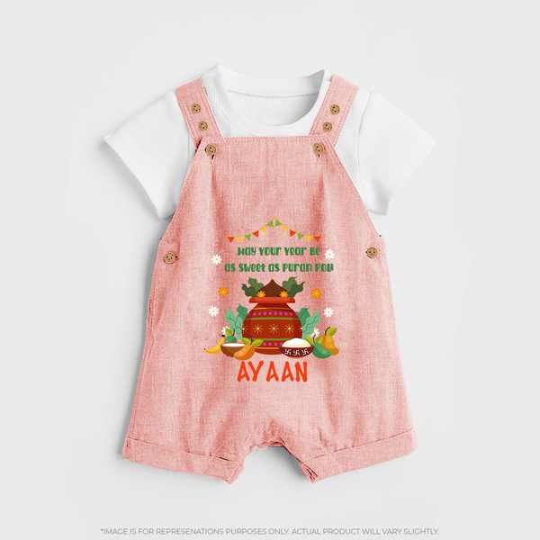 As Sweet as Puran Poli – Personalized Ugadi   Dungaree - PEACH - 0 - 5 Months Old (Chest 18")