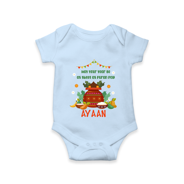 As Sweet as Puran Poli – Personalized Ugadi Baby Romper - BABY BLUE - New Born (Chest 14")