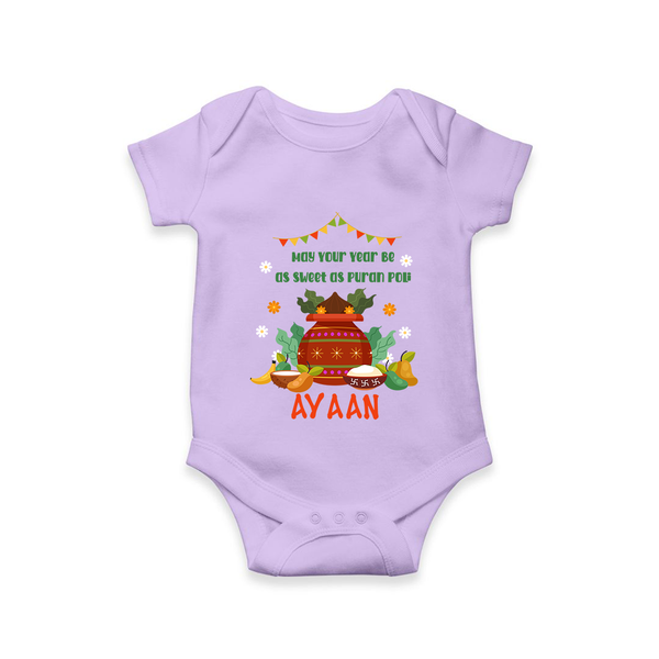As Sweet as Puran Poli – Personalized Ugadi Baby Romper - LILAC - New Born (Chest 14")