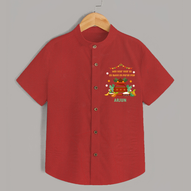  May Your Year Be As Sweet As Puran Poli - Happy Ugadi Themed Customized Shirt For Kids With Name - RED - 0 - 6 Months Old (Chest 23")