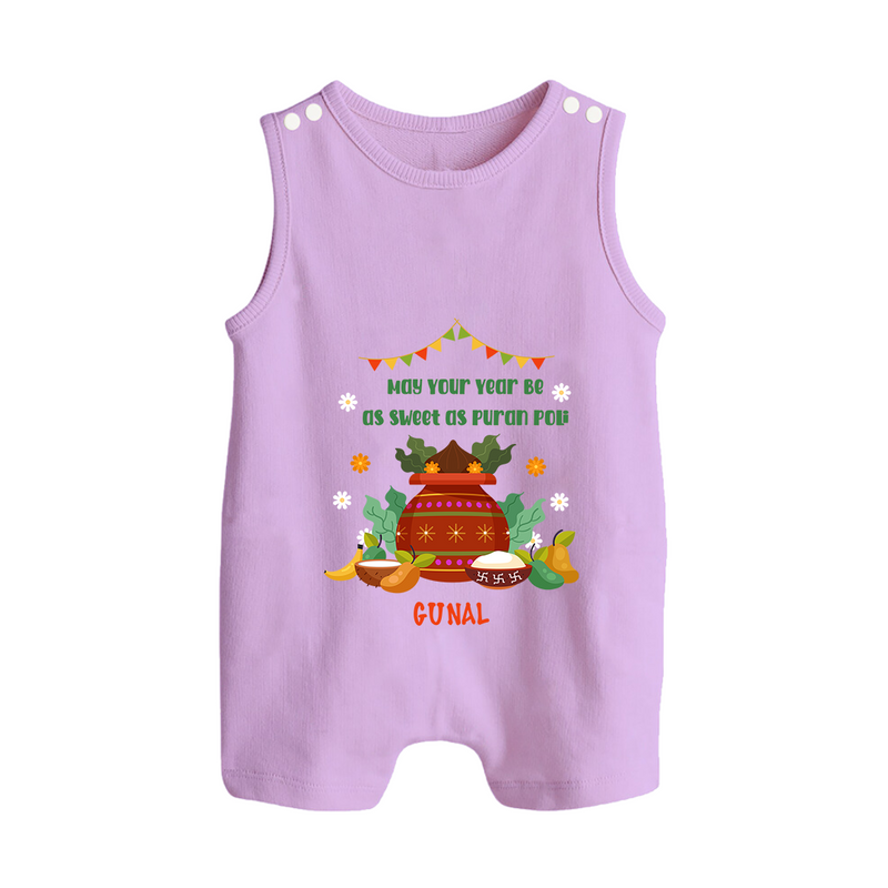  May Your Year Be As Sweet As Puran Poli - Happy Ugadi Themed Customized Romper Suit For Babies With Name - LILAC - 0 - 5 Months Old (Chest 18")