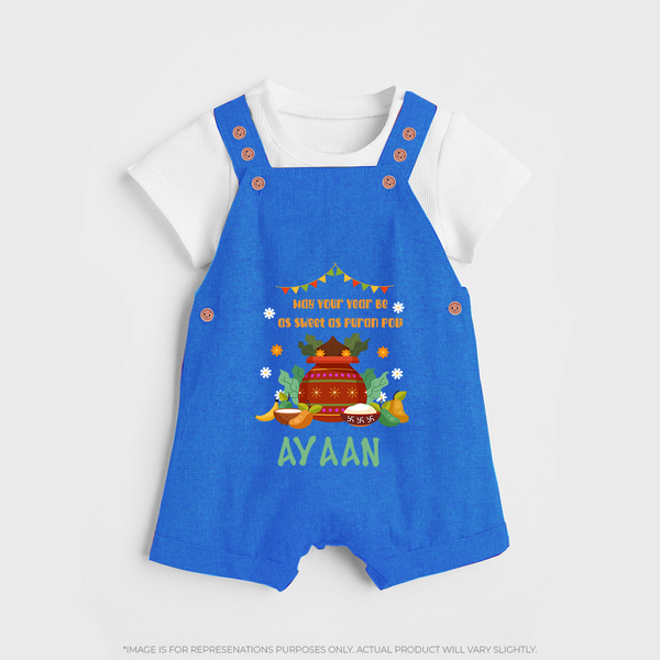 As Sweet as Puran Poli – Personalized Ugadi   Dungaree - COBALT BLUE - 0 - 5 Months Old (Chest 18")