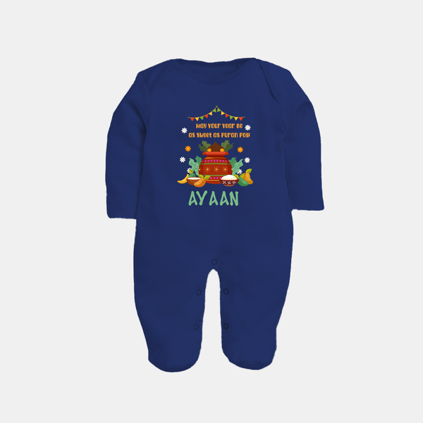 As Sweet as Puran Poli – Personalized Ugadi Baby Fullbody Suit - NAVY BLUE - New Born (Chest 7.5")