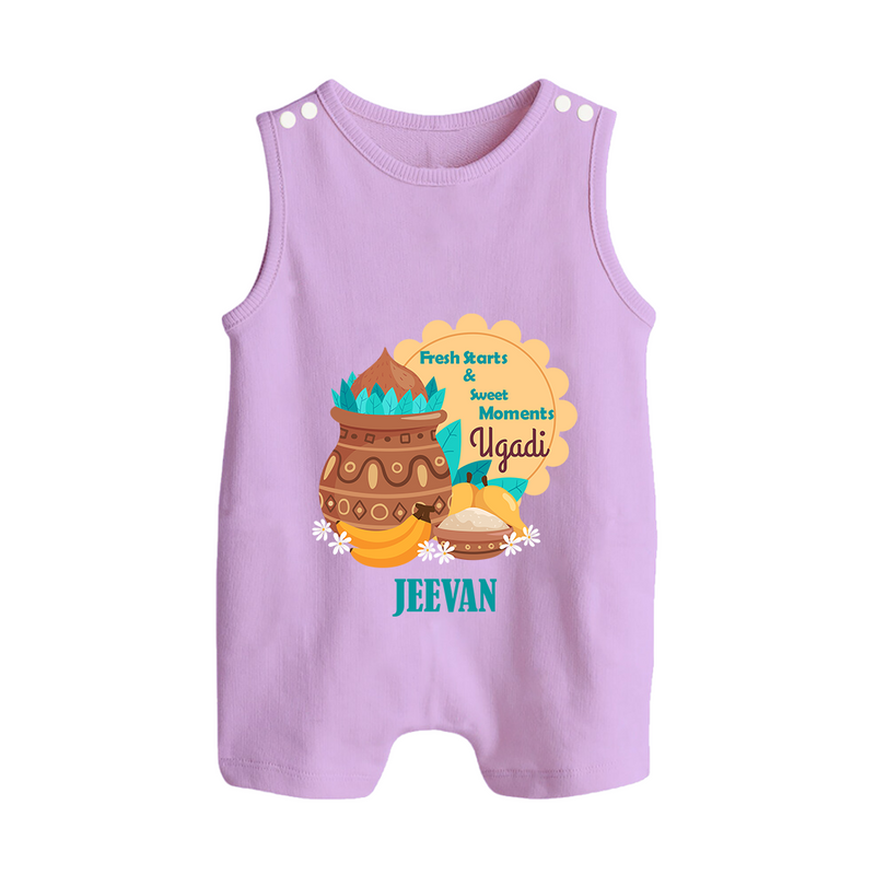  Fresh Starts & Sweet Moments - Happy Ugadi Themed Customized Romper Suit For Babies With Name - LILAC - 0 - 5 Months Old (Chest 18")