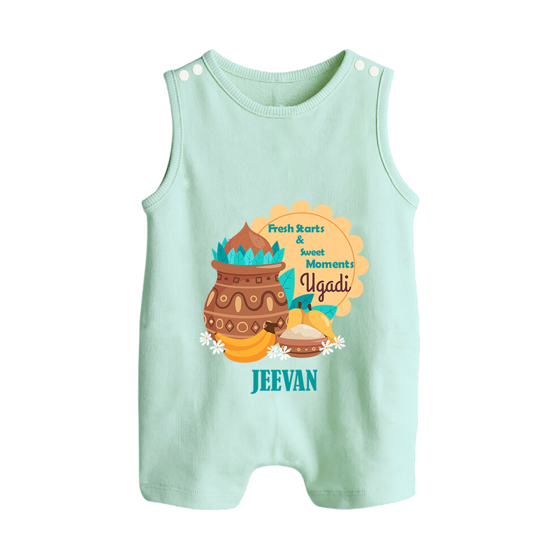  Fresh Starts & Sweet Moments - Happy Ugadi Themed Customized Romper Suit For Babies With Name - MINT GREEN - 0 - 5 Months Old (Chest 18")