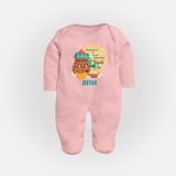  Fresh Starts & Sweet Moments - Happy Ugadi Themed Customized Sleep Suit For Babies With Name - BABY PINK - New Born (Chest 7.5")