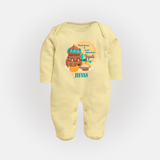  Fresh Starts & Sweet Moments - Happy Ugadi Themed Customized Sleep Suit For Babies With Name - PASTEL YELLOW - New Born (Chest 7.5")