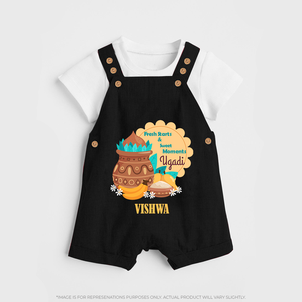  Fresh Starts & Sweet Moments - Happy Ugadi Themed Customized Dungaree Set For Kids With Name - BLACK - 0 - 5 Months Old (Chest 18")