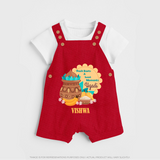  Fresh Starts & Sweet Moments - Happy Ugadi Themed Customized Dungaree Set For Kids With Name - RED - 0 - 5 Months Old (Chest 18")