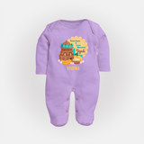  Fresh Starts & Sweet Moments - Happy Ugadi Themed Customized Sleep Suit For Babies With Name - LILAC - New Born (Chest 7.5")