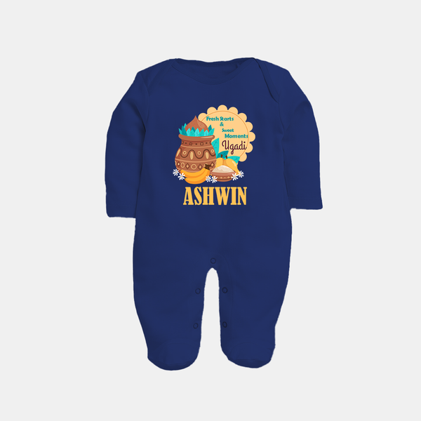 Fresh Starts & Sweet Moments Ugadi Fullbody Suit - NAVY BLUE - New Born (Chest 7.5")