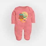  Fresh Starts & Sweet Moments - Happy Ugadi Themed Customized Sleep Suit For Babies With Name - PEACH - New Born (Chest 7.5")