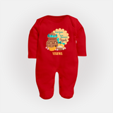  Fresh Starts & Sweet Moments - Happy Ugadi Themed Customized Sleep Suit For Babies With Name - RED - New Born (Chest 7.5")