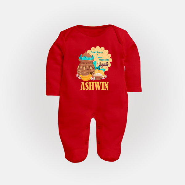 Fresh Starts & Sweet Moments Ugadi Fullbody Suit - RED - New Born (Chest 7.5")