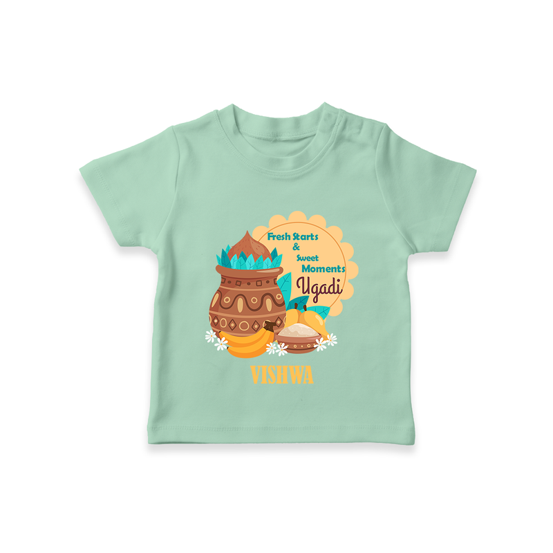  Fresh Starts & Sweet Moments - Happy Ugadi Themed Customized T-Shirt For Kids With Name - MINT GREEN - 0-5 Months Old (Chest 17")