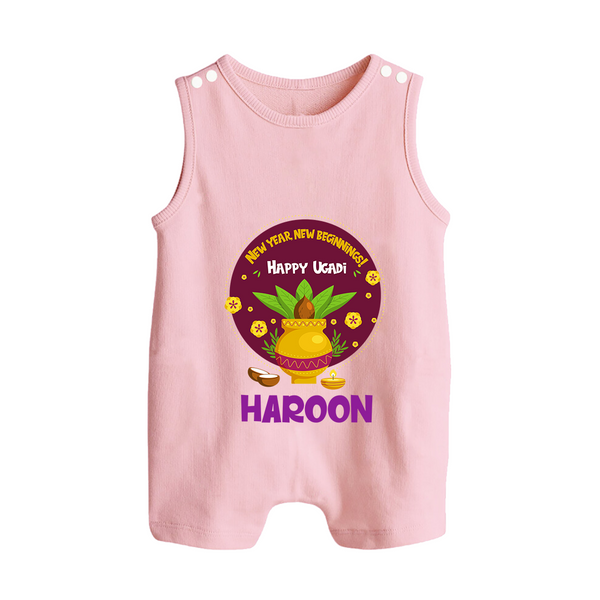New Year New Beginnings – Happy Ugadi Baby Romper Suit - BABY PINK - 0 - 5 Months Old (Chest 18")