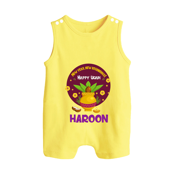 New Year New Beginnings – Happy Ugadi Baby Romper Suit - PASTEL YELLOW - 0 - 5 Months Old (Chest 18")