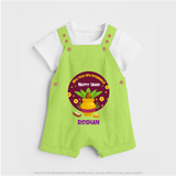  New Year, New Beginnings! - Happy Ugadi Themed Customized Dungaree Set For Kids With Name - GREEN - 0 - 5 Months Old (Chest 18")