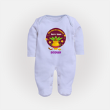  New Year, New Beginnings! - Happy Ugadi Themed Customized Sleep Suit For Babies With Name - BABY BLUE - New Born (Chest 7.5")